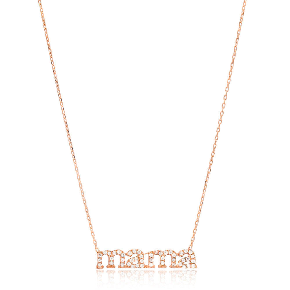 MAMA Necklace III featuring a nameplate design in polished 925 sterling silver with yellow gold plating and sparkling cubic zirconia stones.