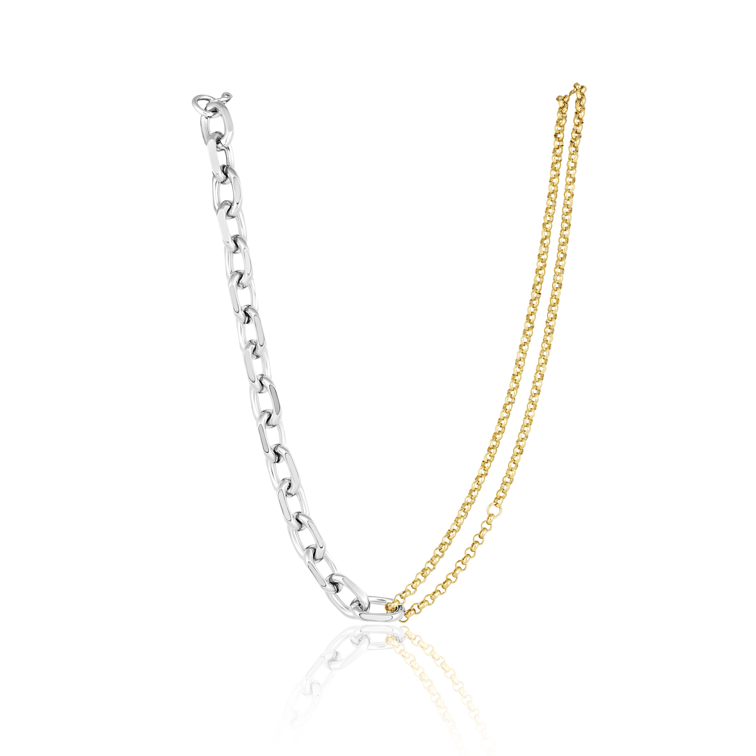 Mariana Two Tone Chain, a stylish 16-inch necklace featuring a unique two-tone design, perfect for layering and everyday wear.