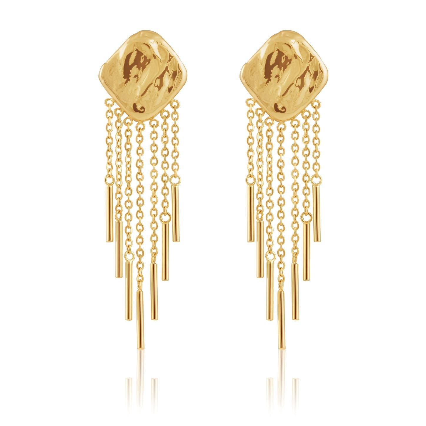 Elegant Marisol Drop Earring featuring 18k gold plating and delicate chains for stunning movement.