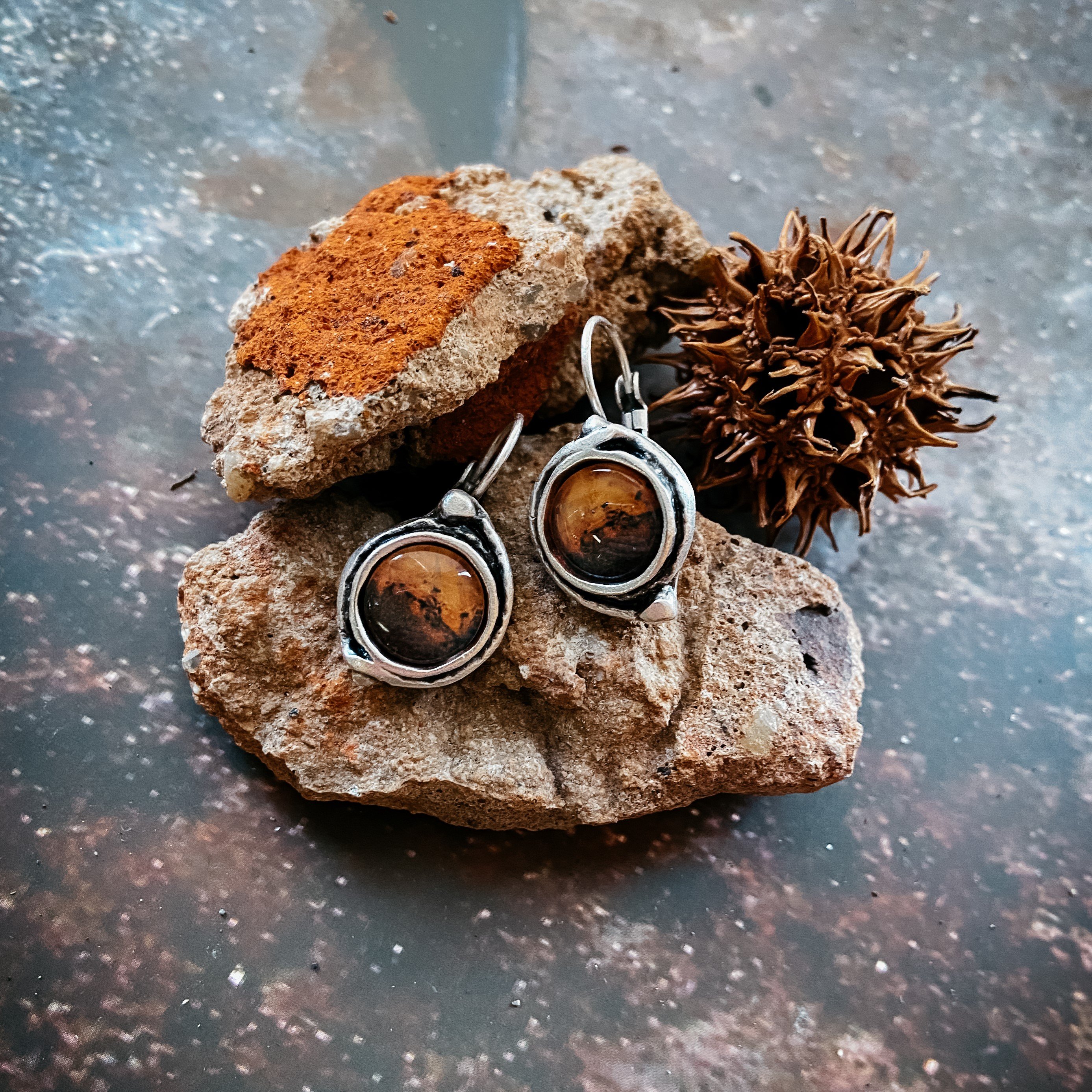 Mars Jewelry Gift Set featuring a necklace, earrings, and adjustable ring with silver beads representing Mars' moons.