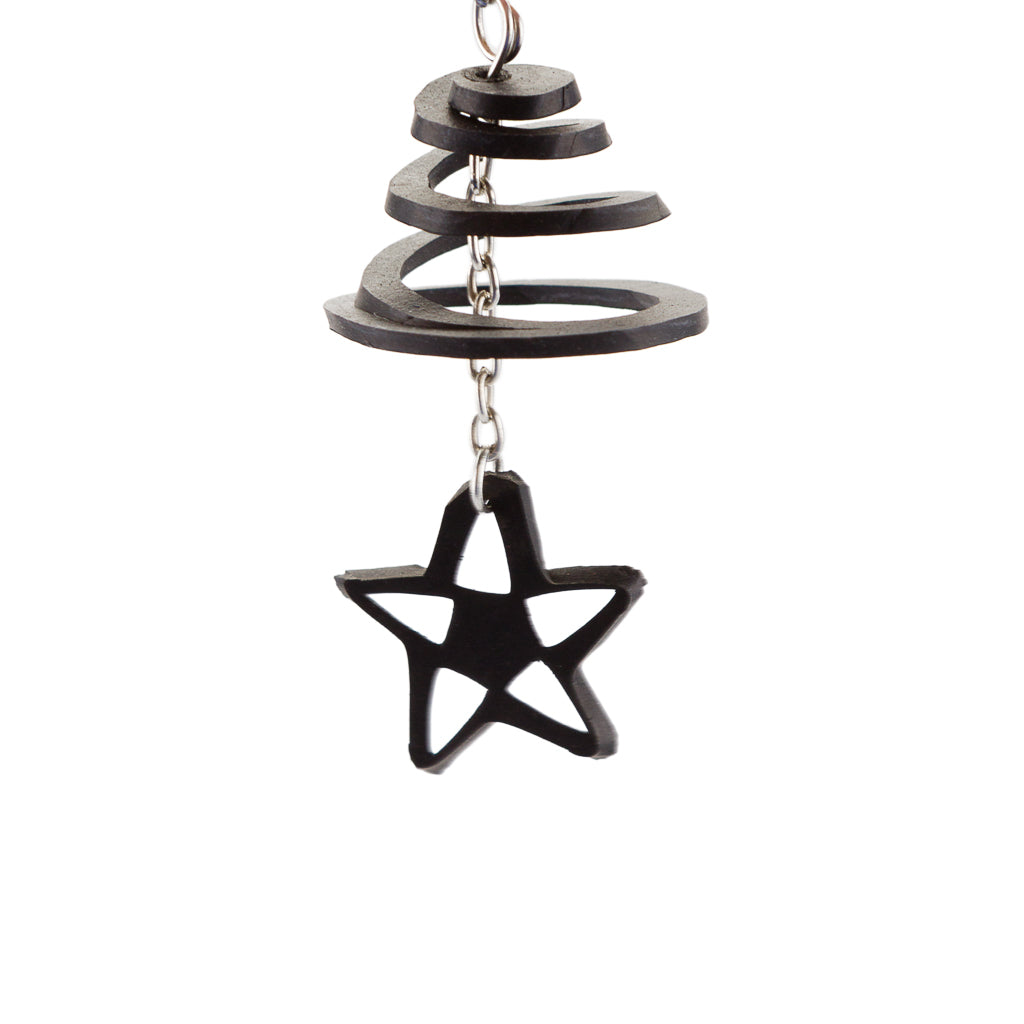 Handcrafted Mars & Venus Unique Recycle Rubber Earrings featuring a star and circle design, made from reclaimed rubber.