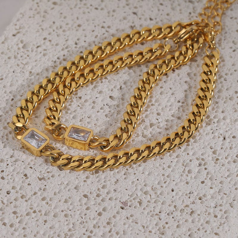 Martha Cuban Link Chain Bracelet 8mm in stainless steel with 18K gold plating, showcasing its chunky design and adjustable length.