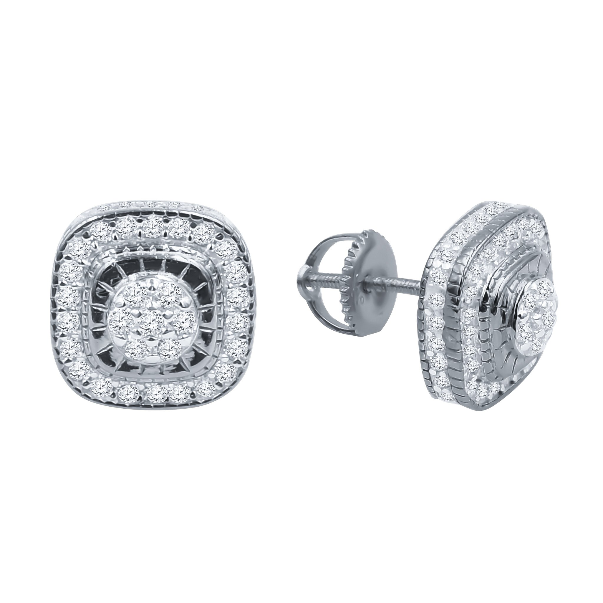 MARVY Silver Earrings featuring Cubic Zirconias in a gold slick frame, elegantly designed for a stunning look.