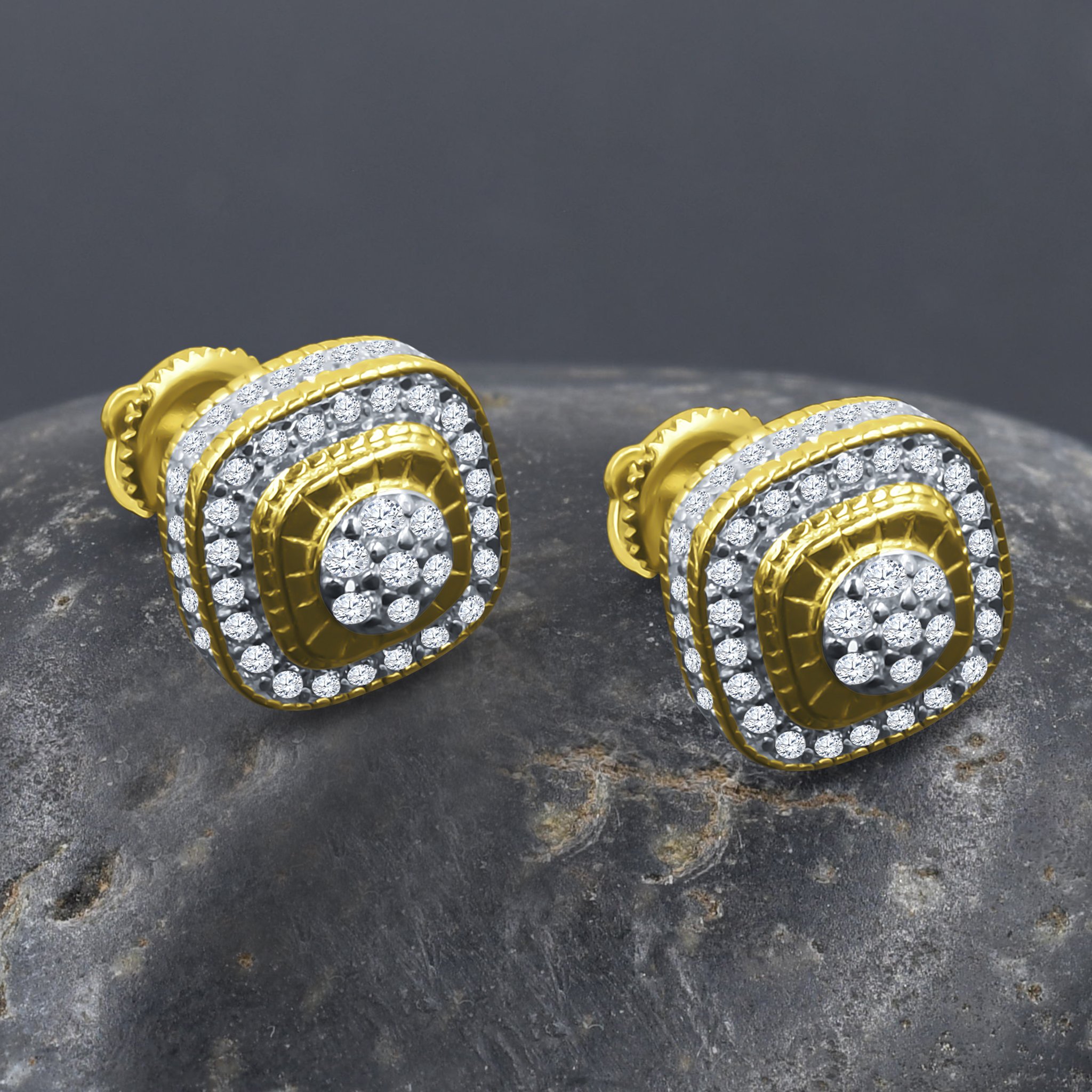 MARVY Silver Earrings featuring Cubic Zirconias set in brass copper metal, showcasing a stunning design with intricate patterns.