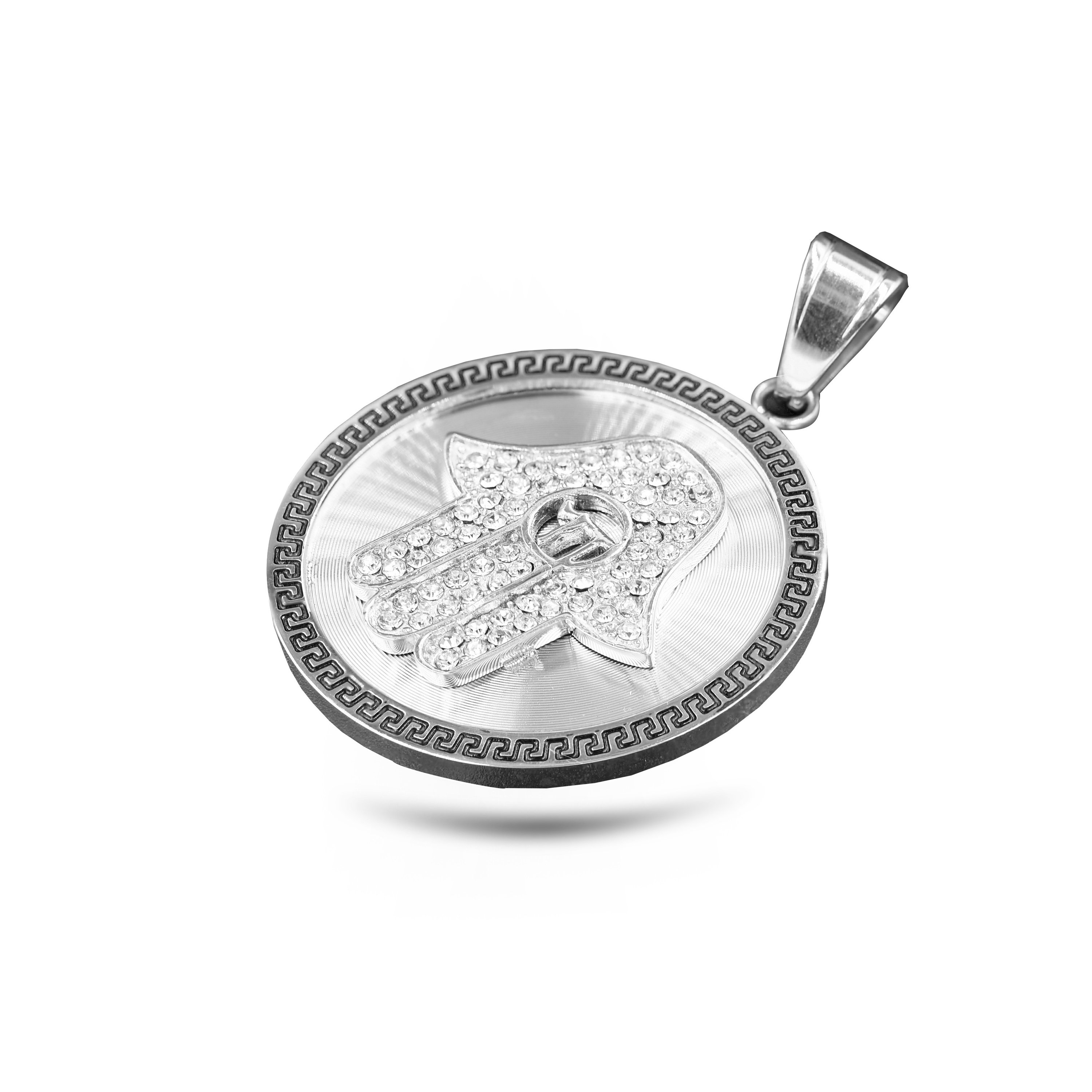 MAURO Steel Pendant featuring a cubic zirconia stone, symbolizing good luck and protection, designed for trendy street-wear.