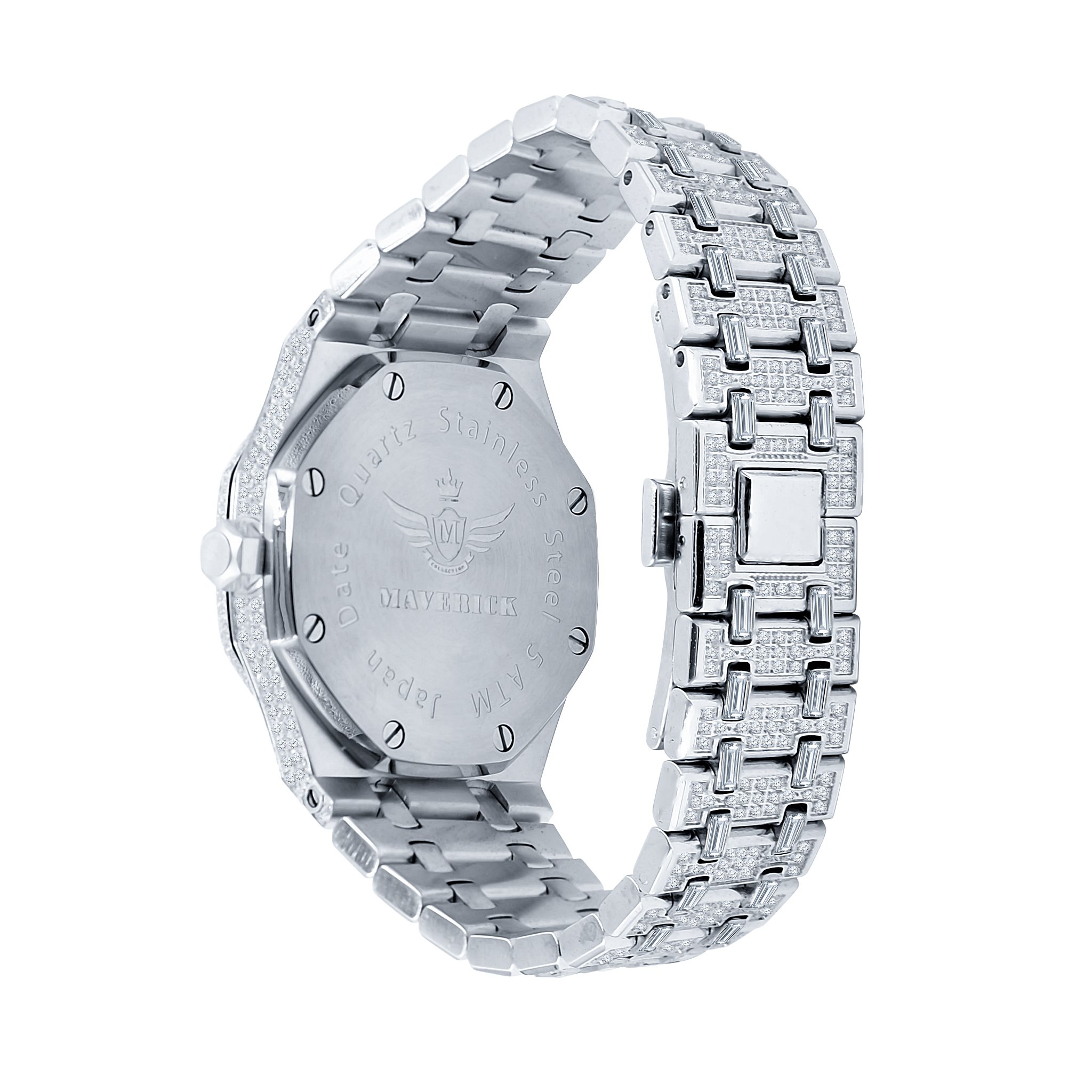 MAVERICK Steel Watch showcasing its bling metal design, rhodium plating, and adjustable links.