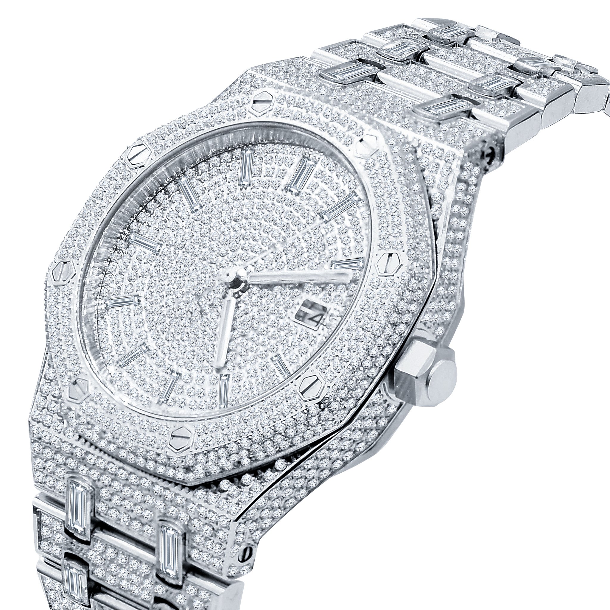 MAVERICK Steel Watch showcasing its bling metal design, rhodium plating, and adjustable links.