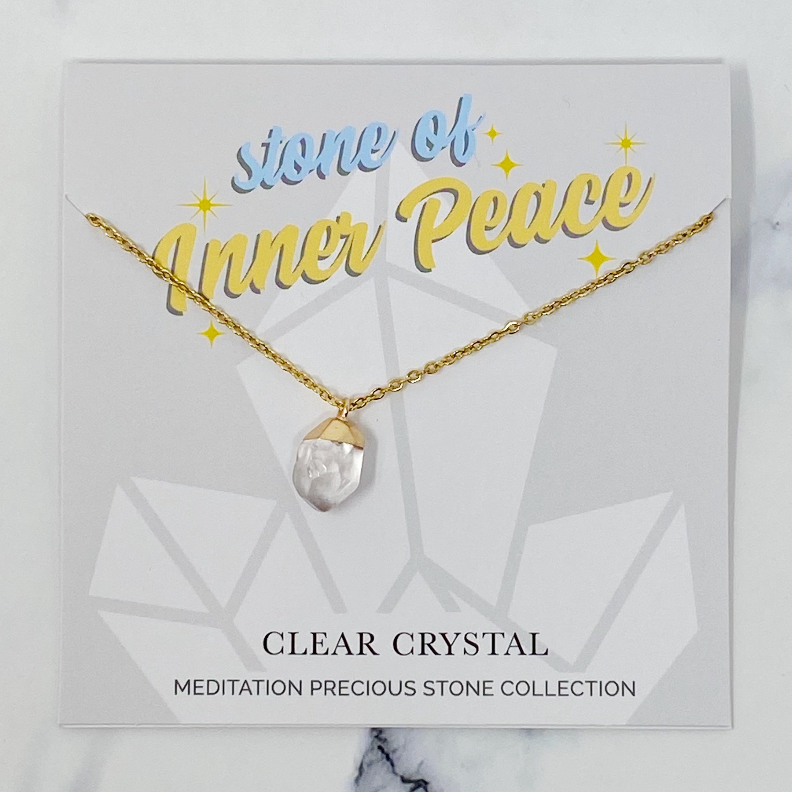 A beautiful Meditation Semi-Precious Stone Pendant Necklace featuring a natural stone pendant on a gold-plated stainless steel chain.