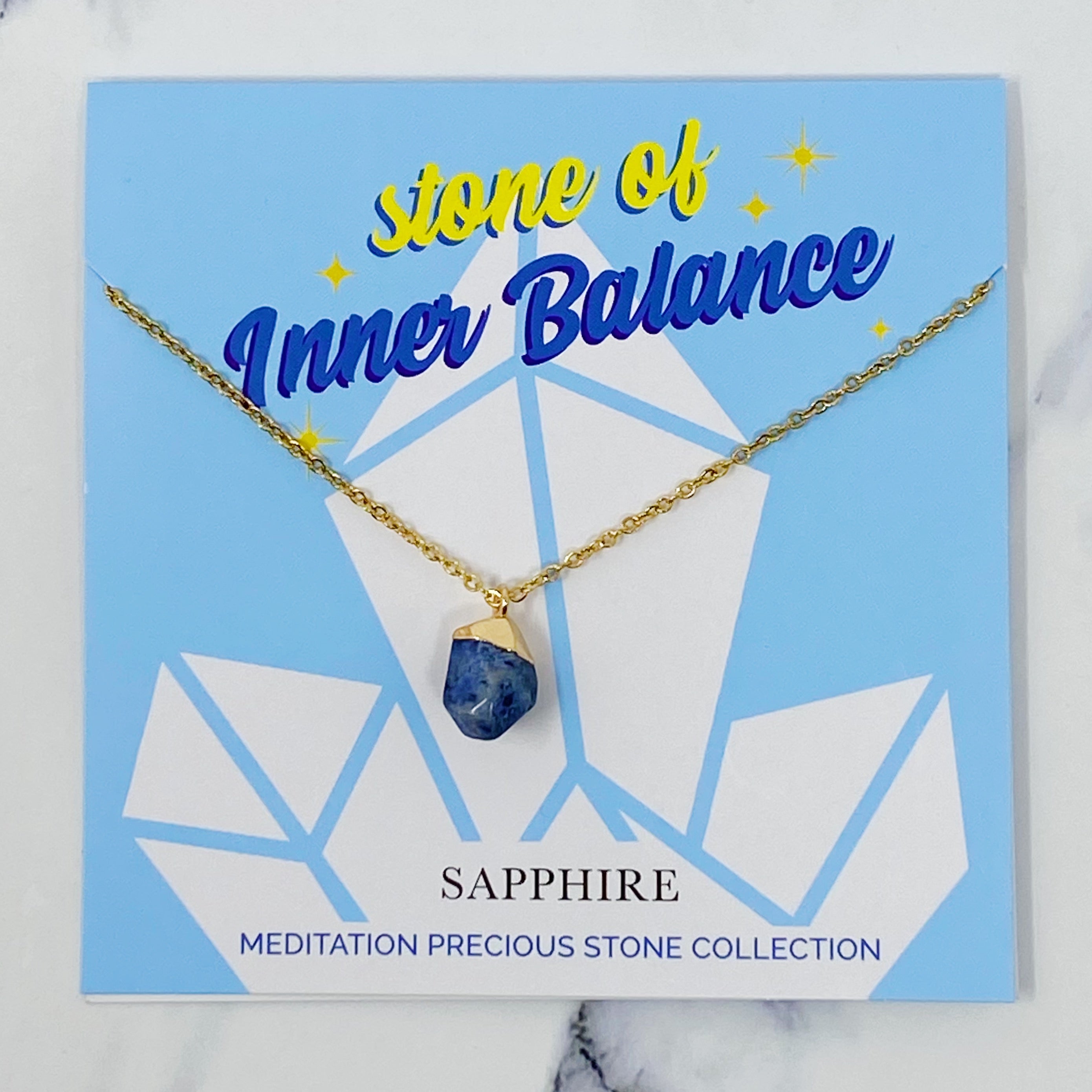 A beautiful Meditation Semi-Precious Stone Pendant Necklace featuring a natural stone pendant on a gold-plated stainless steel chain.