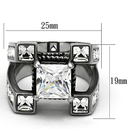 Men's stainless steel ring featuring clear cubic zirconia, high polished finish, stylish and durable design.