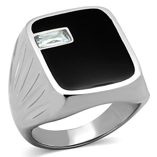 Men's stainless steel ring featuring clear cubic zirconia stones with a high-polished finish, showcasing elegance and durability.