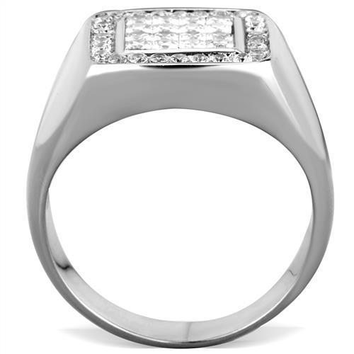 Men's stainless steel ring featuring clear cubic zirconia stones with a high-polished finish.