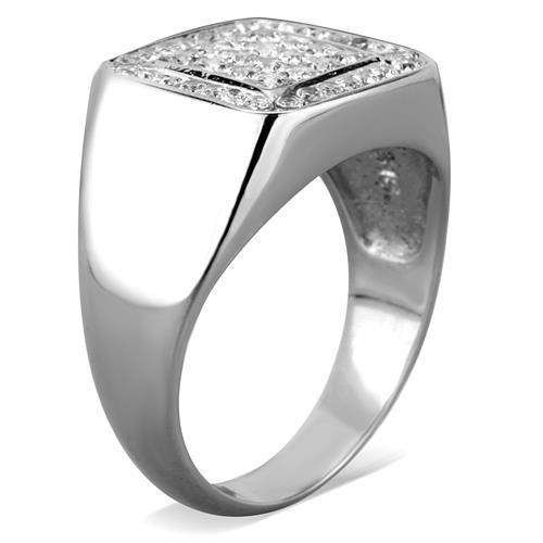 Men's stainless steel ring featuring clear cubic zirconia stones with a high-polished finish.