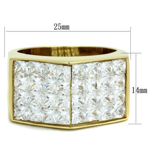 Men's stainless steel ring with cubic zirconia accents and IP gold ion plating, showcasing a modern and elegant design.