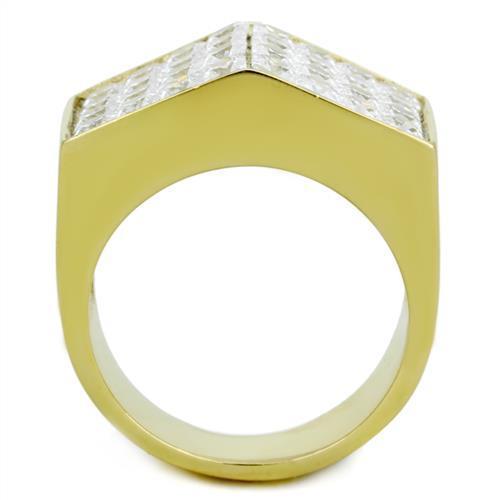 Men's stainless steel ring with cubic zirconia accents and IP gold ion plating, showcasing a modern and elegant design.