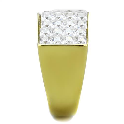 Men's stainless steel ring with cubic zirconia accents and IP gold ion plating, showcasing a modern and elegant design.