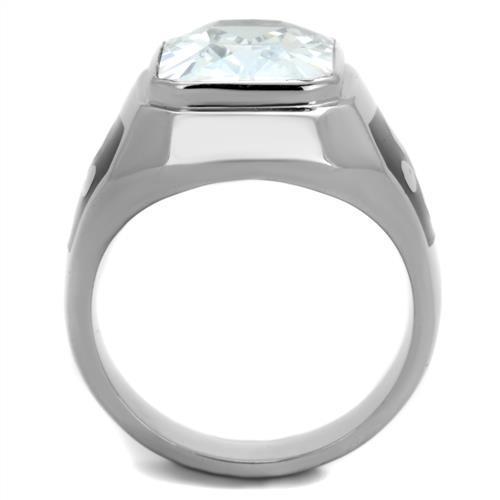 Men's stainless steel ring with cubic zirconia stones, high-polished finish, elegant design.