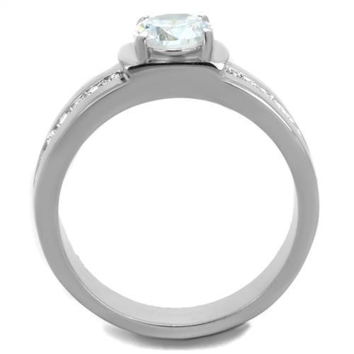 Men's stainless steel ring featuring clear cubic zirconia stones, high polished finish, elegant design.