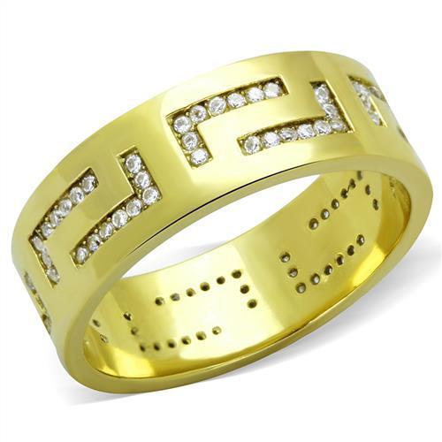 Men's stainless steel ring with cubic zirconia stones and IP gold finish, showcasing elegance and durability.