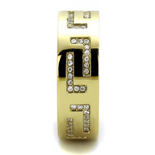 Men's stainless steel ring with cubic zirconia stones and IP gold finish, showcasing elegance and durability.