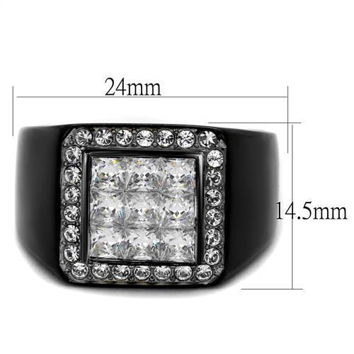 Men's stainless steel ring with cubic zirconia, featuring a two-tone IP black finish, stylish and durable design.