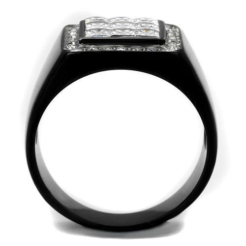 Men's stainless steel ring with cubic zirconia, featuring a two-tone IP black finish, stylish and durable design.