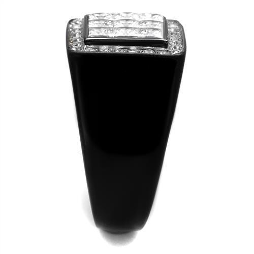 Men's stainless steel ring with cubic zirconia, featuring a two-tone IP black finish, stylish and durable design.