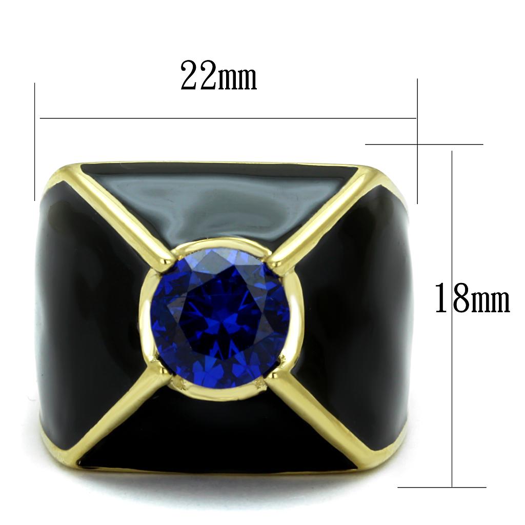 Men's stainless steel ring featuring London Blue cubic zirconia, elegantly designed with IP gold ion plating.