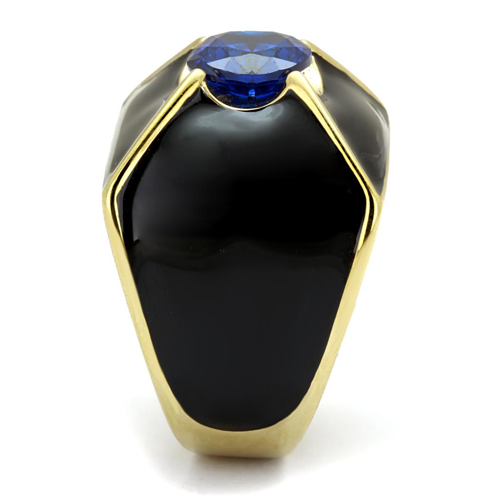 Men's stainless steel ring featuring London Blue cubic zirconia, elegantly designed with IP gold ion plating.