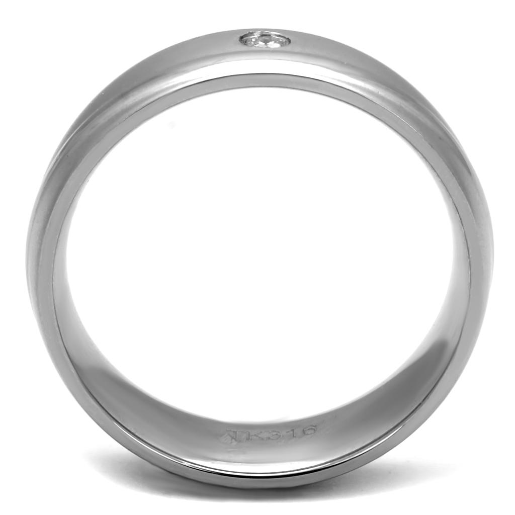 Men's stainless steel ring featuring clear cubic zirconia stones with a high-polished finish.