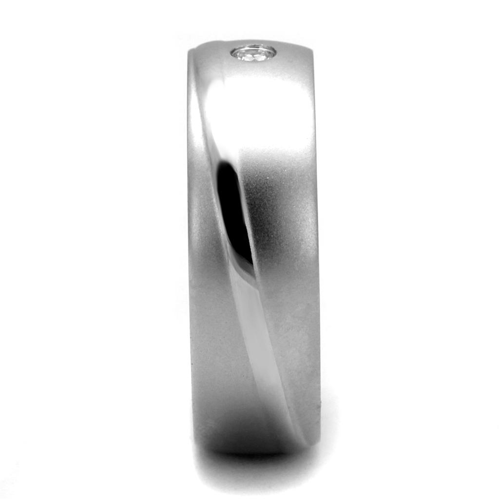 Men's stainless steel ring featuring clear cubic zirconia stones with a high-polished finish.