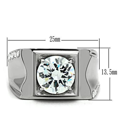 Men's stainless steel ring featuring clear round cubic zirconia stones with a high polished finish.