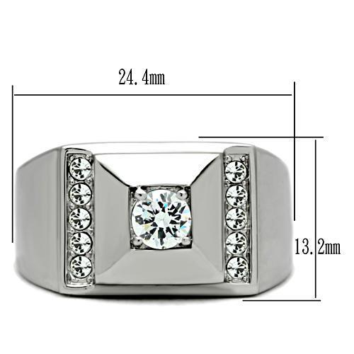 Men's stainless steel ring featuring clear round cubic zirconia stones with a high-polished finish.