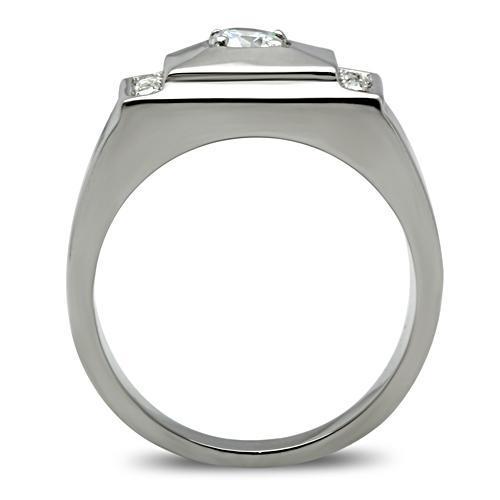 Men's stainless steel ring featuring clear round cubic zirconia stones with a high-polished finish.