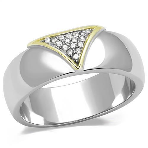 Men's stainless steel ring with cubic zirconia, featuring a two-tone IP gold finish, elegantly designed for style and durability.