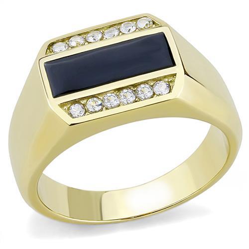 Men's stainless steel ring with cubic zirconia stones and IP gold plating, showcasing elegance and durability.