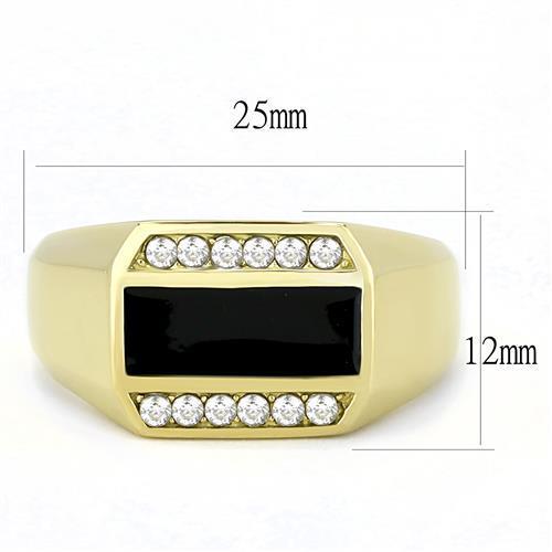 Men's stainless steel ring with cubic zirconia stones and IP gold plating, showcasing elegance and durability.