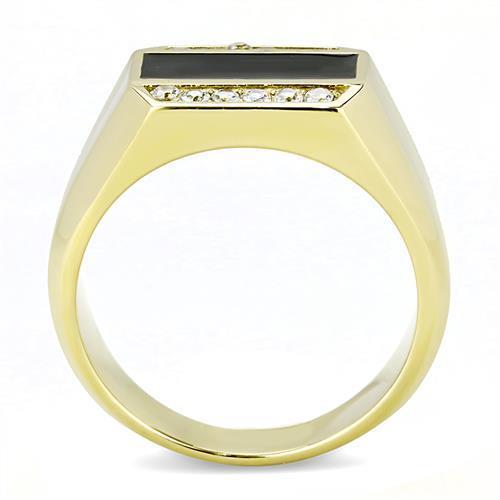 Men's stainless steel ring with cubic zirconia stones and IP gold plating, showcasing elegance and durability.