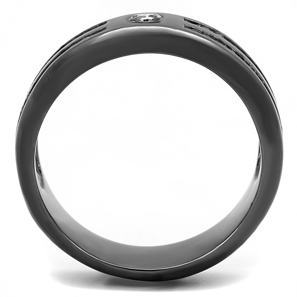 Men's stainless steel ring featuring cubic zirconia stones in a round design with an IP light black finish.