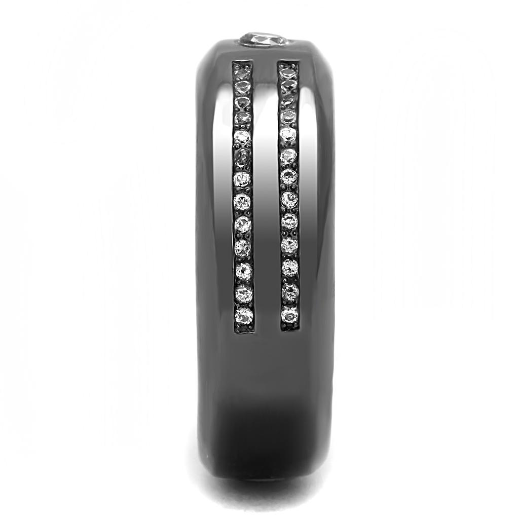 Men's stainless steel ring featuring cubic zirconia stones in a round design with an IP light black finish.