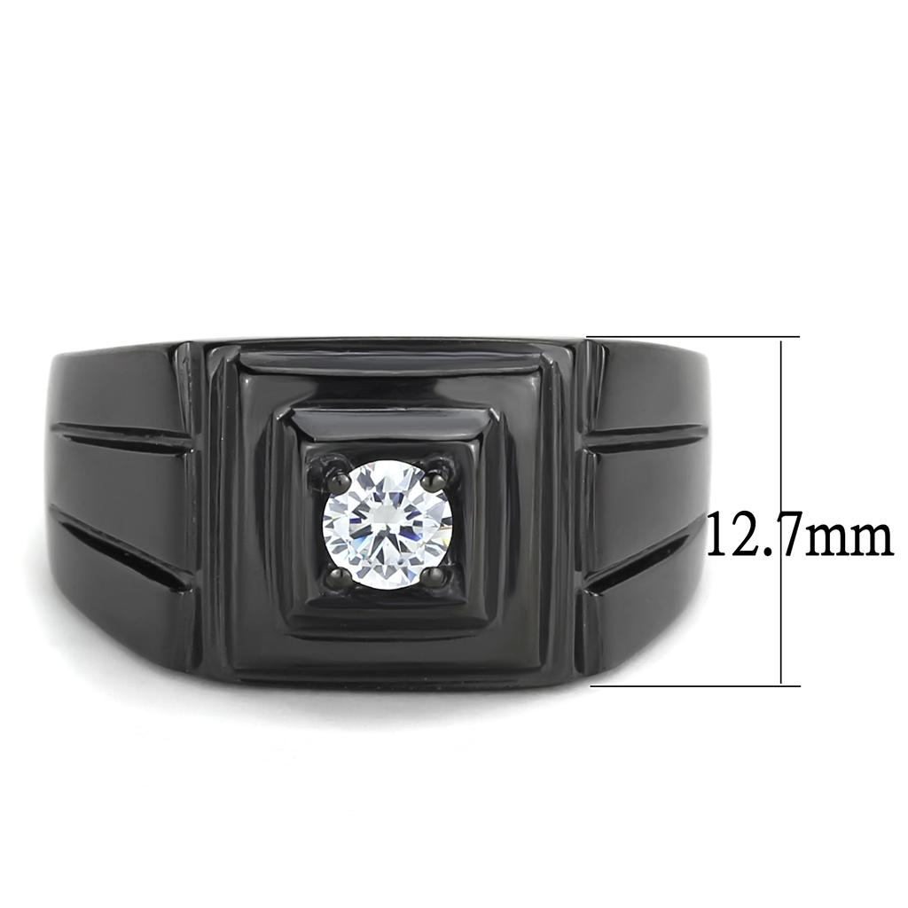 Men's stainless steel ring with cubic zirconia accents, featuring IP black ion plating for a modern look.