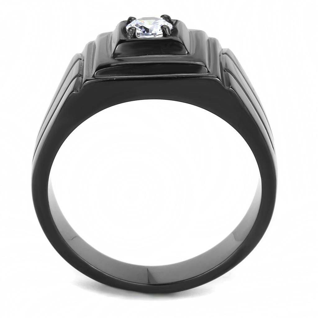 Men's stainless steel ring with cubic zirconia accents, featuring IP black ion plating for a modern look.