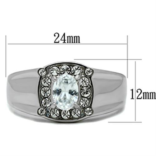 Men's stainless steel ring featuring clear cubic zirconia stones, high polished finish, stylish and durable design.