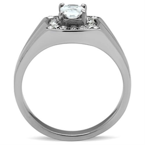 Men's stainless steel ring featuring clear cubic zirconia stones, high polished finish, stylish and durable design.