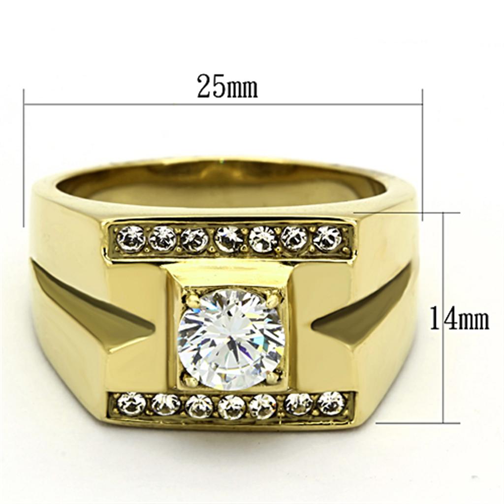 Men's stainless steel ring with cubic zirconia stones and IP gold finish, showcasing a modern and elegant design.