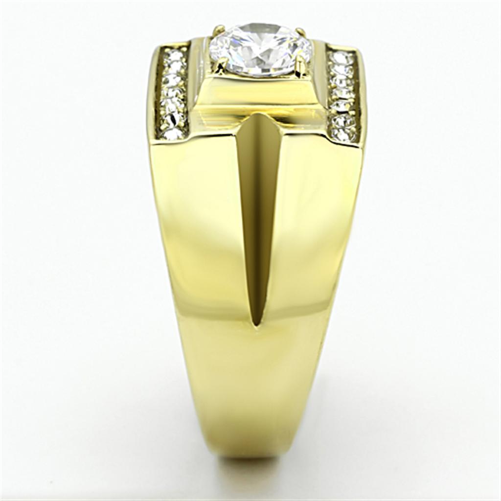 Men's stainless steel ring with cubic zirconia stones and IP gold finish, showcasing a modern and elegant design.