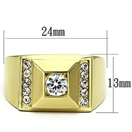 Men's stainless steel ring with cubic zirconia accents and IP gold ion plating, showcasing a modern and elegant design.