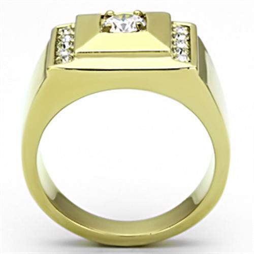 Men's stainless steel ring with cubic zirconia accents and IP gold ion plating, showcasing a modern and elegant design.