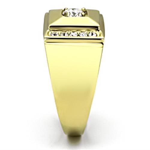 Men's stainless steel ring with cubic zirconia accents and IP gold ion plating, showcasing a modern and elegant design.