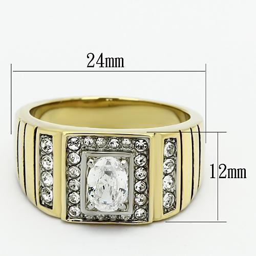 Men's stainless steel ring with cubic zirconia, featuring a two-tone IP gold finish, stylish and durable design.